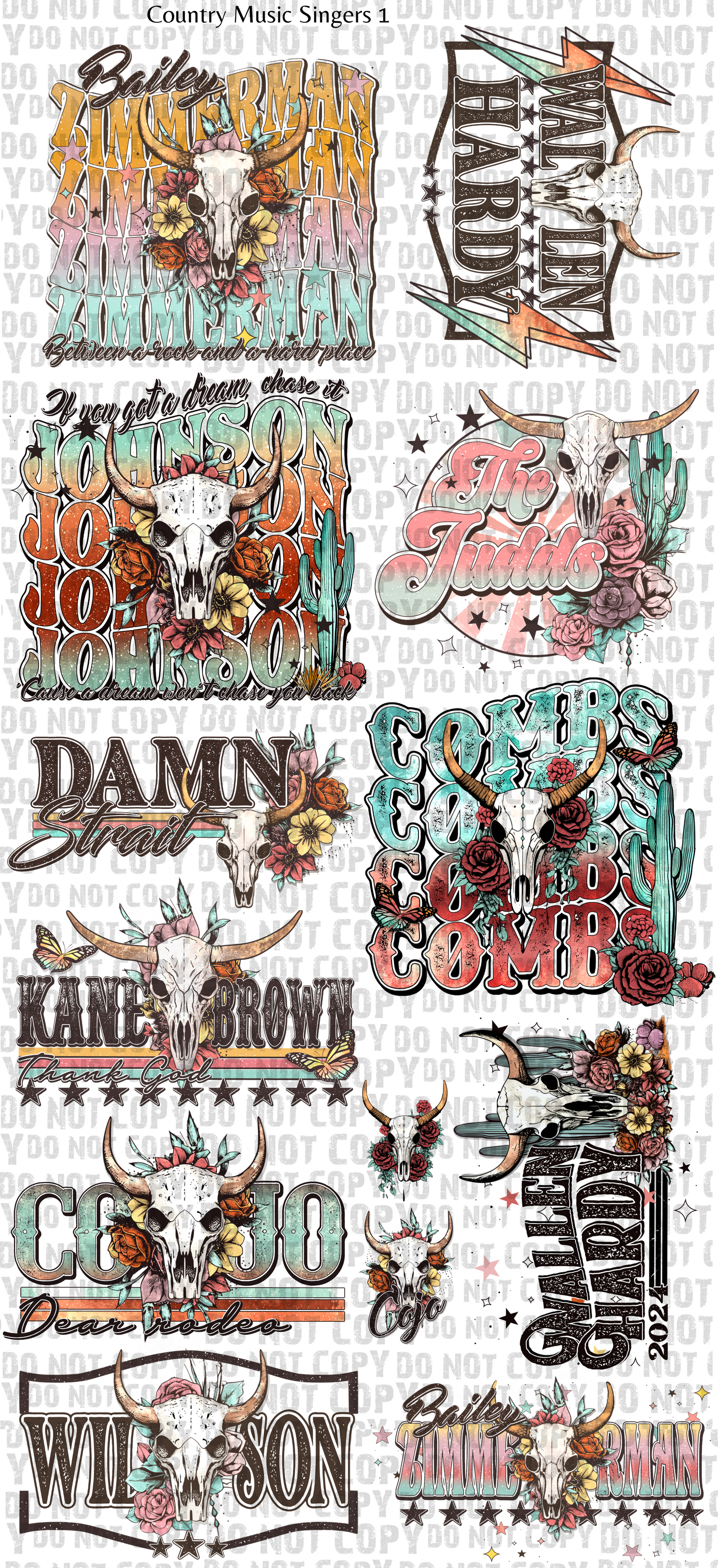 Country Music Singers 1 Gang Sheet