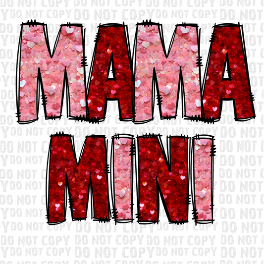 Mama/Mini Faux Red Pink Chunky Glitter